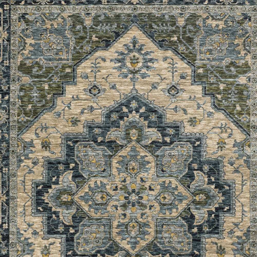 2' X 3' Blue Grey Beige Tan Green And Gold Oriental Power Loom Stain Resistant Area Rug With Fringe - Homeroots - Flyclothing LLC