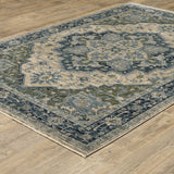 2' X 3' Blue Grey Beige Tan Green And Gold Oriental Power Loom Stain Resistant Area Rug With Fringe - Homeroots - Flyclothing LLC