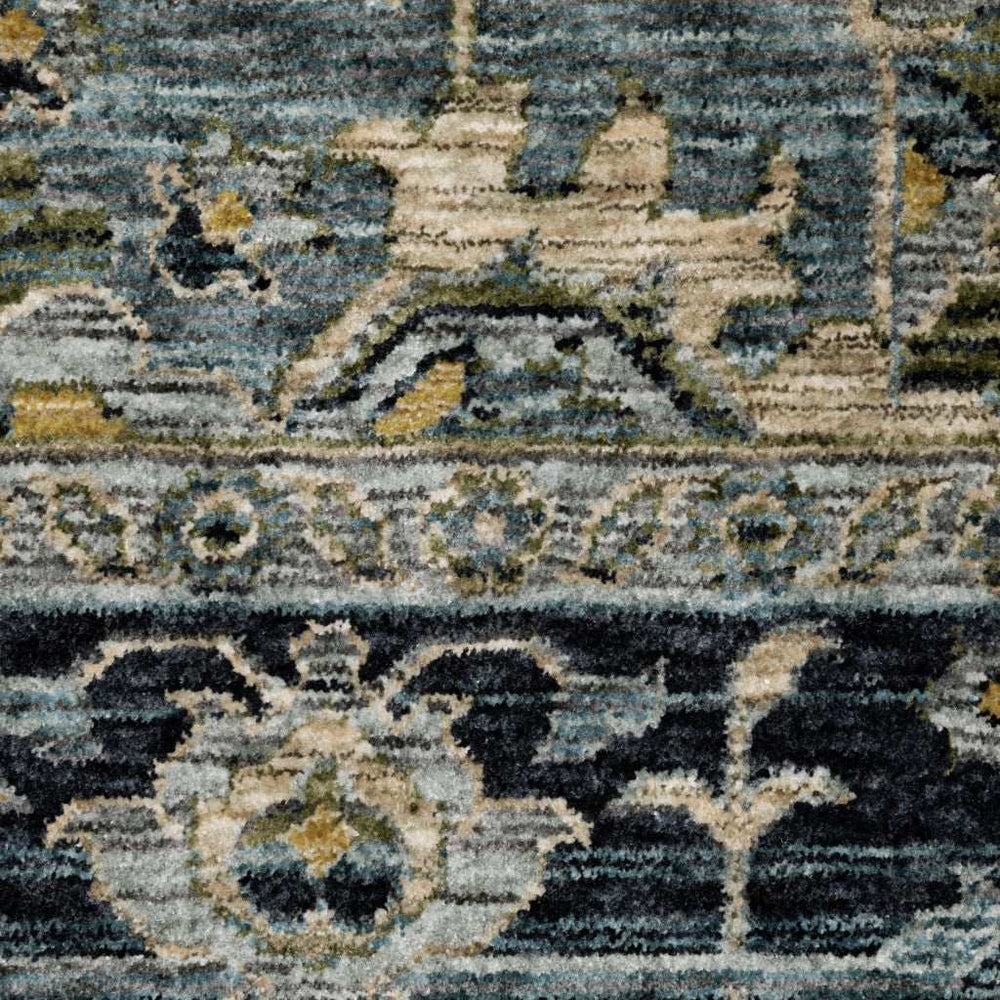 2' X 3' Blue Grey Beige Tan Green And Gold Oriental Power Loom Stain Resistant Area Rug With Fringe - Homeroots - Flyclothing LLC