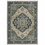 6' X 9' Blue Grey Beige Tan Green And Gold Oriental Power Loom Stain Resistant Area Rug With Fringe - Homeroots - Flyclothing LLC