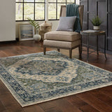 10' X 13' Blue Grey Beige Tan Green And Gold Oriental Power Loom Stain Resistant Area Rug With Fringe - Homeroots - Flyclothing LLC