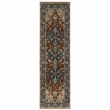 2' X 8' Blue Beige Tan Brown Gold And Rust Red Oriental Power Loom Stain Resistant Runner Rug With Fringe - Homeroots - Flyclothing LLC
