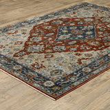 2' X 3' Blue Beige Tan Brown Gold And Rust Red Oriental Power Loom Stain Resistant Area Rug With Fringe - Homeroots - Flyclothing LLC