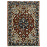3' X 5' Blue Beige Tan Brown Gold And Rust Red Oriental Power Loom Stain Resistant Area Rug With Fringe - Homeroots - Flyclothing LLC