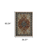 3' X 5' Blue Beige Tan Brown Gold And Rust Red Oriental Power Loom Stain Resistant Area Rug With Fringe - Homeroots - Flyclothing LLC