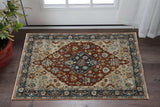 3' X 5' Blue Beige Tan Brown Gold And Rust Red Oriental Power Loom Stain Resistant Area Rug With Fringe - Homeroots - Flyclothing LLC