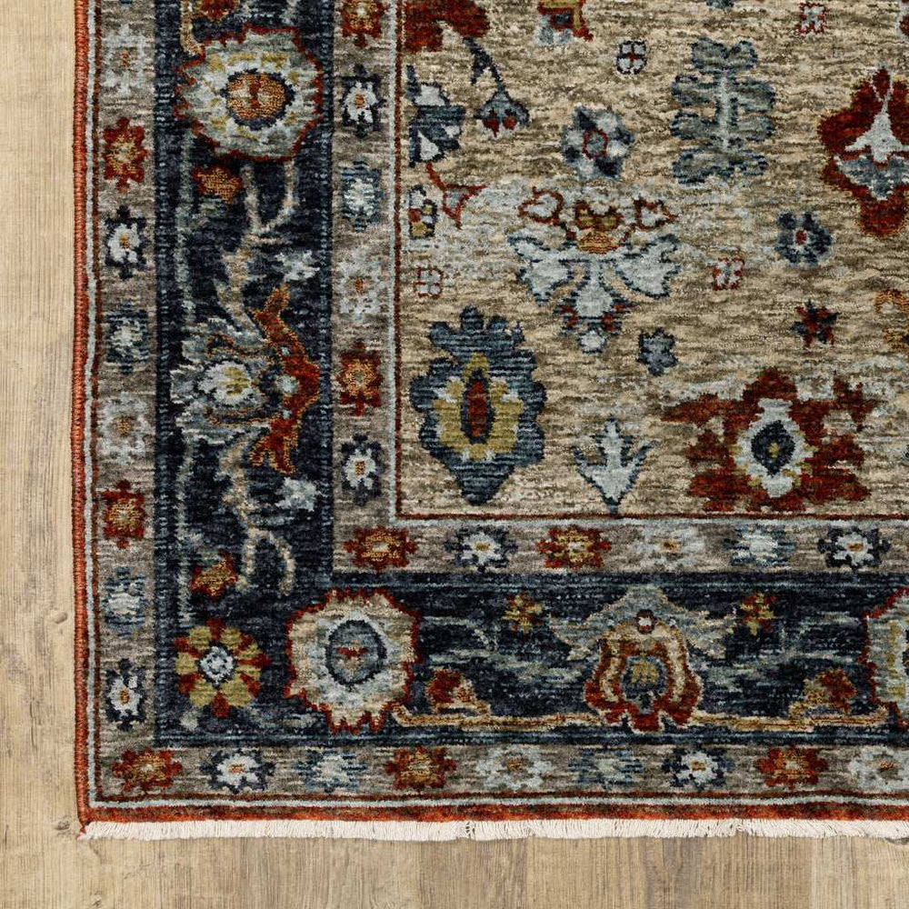 3' X 5' Blue Beige Tan Brown Gold And Rust Red Oriental Power Loom Stain Resistant Area Rug With Fringe - Homeroots - Flyclothing LLC
