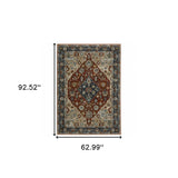 5' X 8' Blue Beige Tan Brown Gold And Rust Red Oriental Power Loom Stain Resistant Area Rug With Fringe - Homeroots - Flyclothing LLC