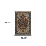 5' X 8' Blue Beige Tan Brown Gold And Rust Red Oriental Power Loom Stain Resistant Area Rug With Fringe - Homeroots - Flyclothing LLC
