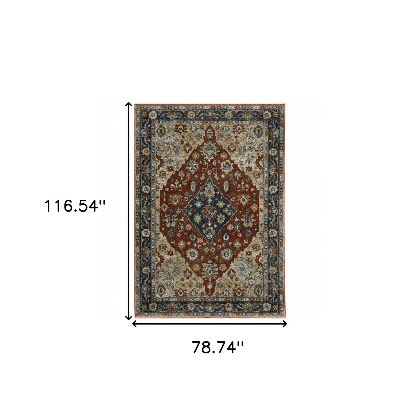 6' X 9' Blue Beige Tan Brown Gold And Rust Red Oriental Power Loom Stain Resistant Area Rug With Fringe - Homeroots - Flyclothing LLC