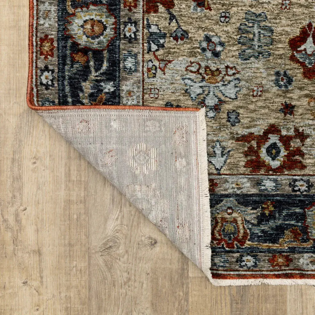 8' X 11' Blue Beige Tan Brown Gold And Rust Red Oriental Power Loom Stain Resistant Area Rug With Fringe - Homeroots - Flyclothing LLC