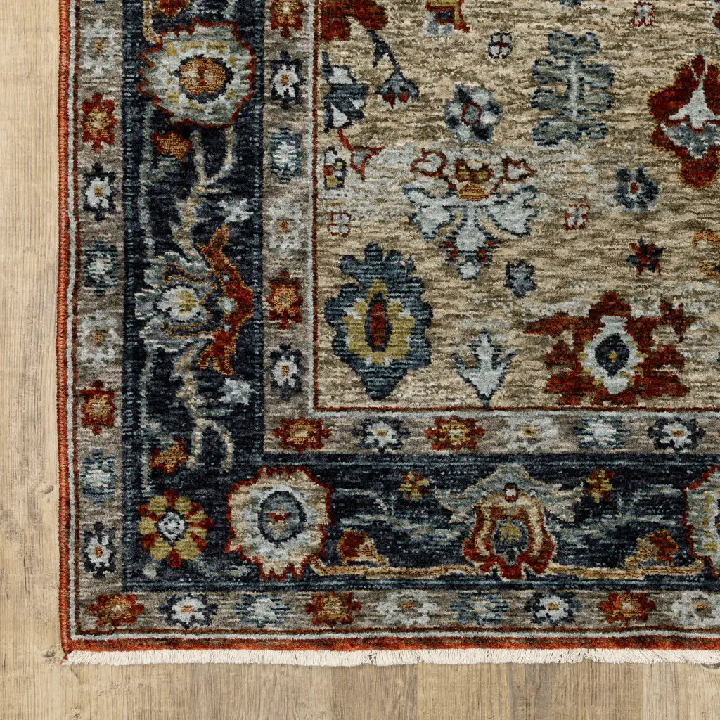 8' X 11' Blue Beige Tan Brown Gold And Rust Red Oriental Power Loom Stain Resistant Area Rug With Fringe - Homeroots - Flyclothing LLC