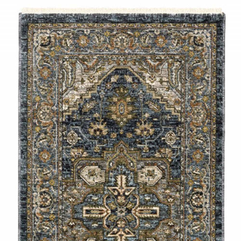 8' Blue and Green Oriental Power Loom Runner Rug - Homeroots - Flyclothing LLC