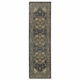 8' Blue and Green Oriental Power Loom Runner Rug - Homeroots