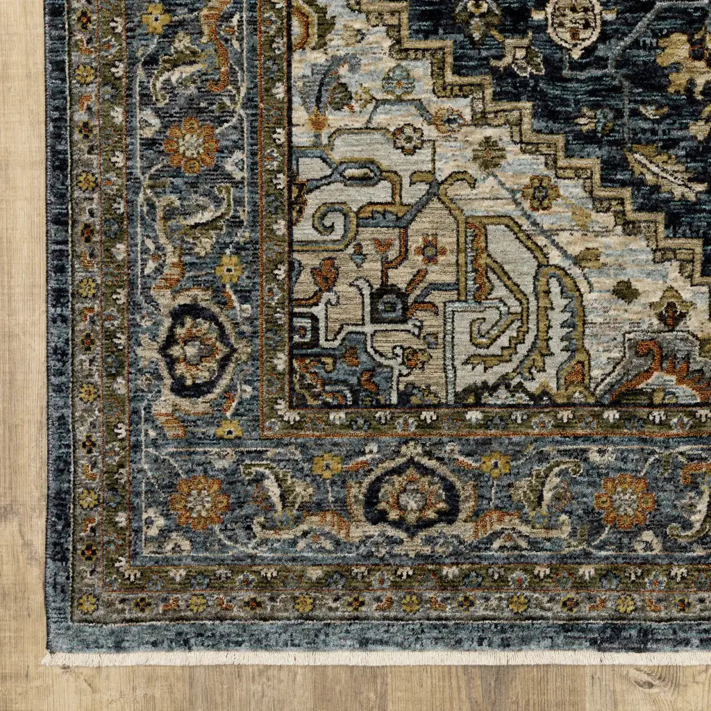 8' Blue and Green Oriental Power Loom Runner Rug - Homeroots - Flyclothing LLC