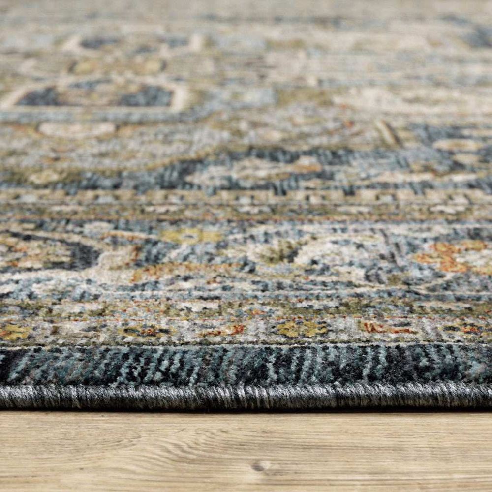 2' X 3' Blue Taupe Grey Green Rust Tan Beige And Gold Oriental Power Loom Stain Resistant Area Rug With Fringe - Homeroots - Flyclothing LLC