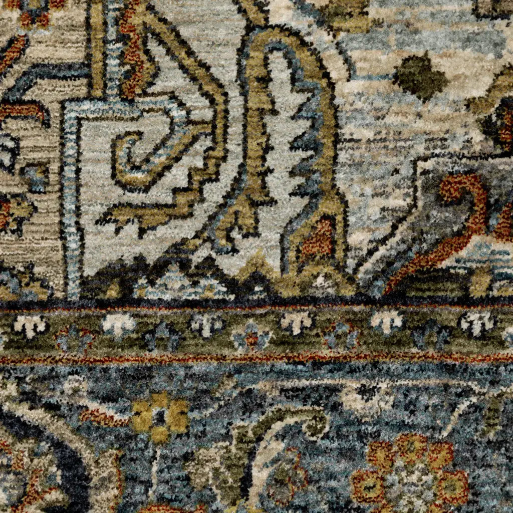 2' X 3' Blue Taupe Grey Green Rust Tan Beige And Gold Oriental Power Loom Stain Resistant Area Rug With Fringe - Homeroots - Flyclothing LLC
