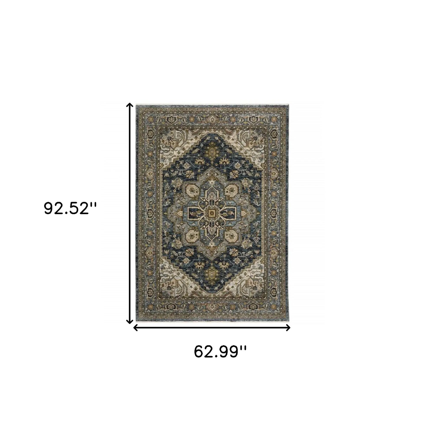 5' X 8' Blue And Green Oriental Power Loom Area Rug With Fringe - Homeroots - Flyclothing LLC