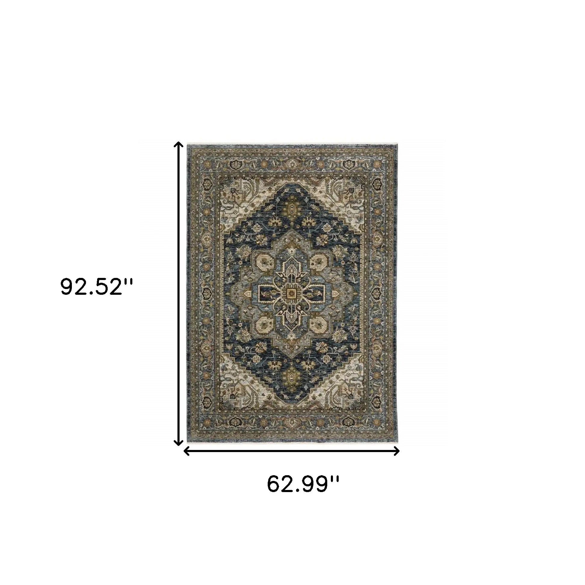 5' X 8' Blue And Green Oriental Power Loom Area Rug With Fringe - Homeroots - Flyclothing LLC