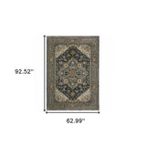 5' X 8' Blue And Green Oriental Power Loom Area Rug With Fringe - Homeroots - Flyclothing LLC
