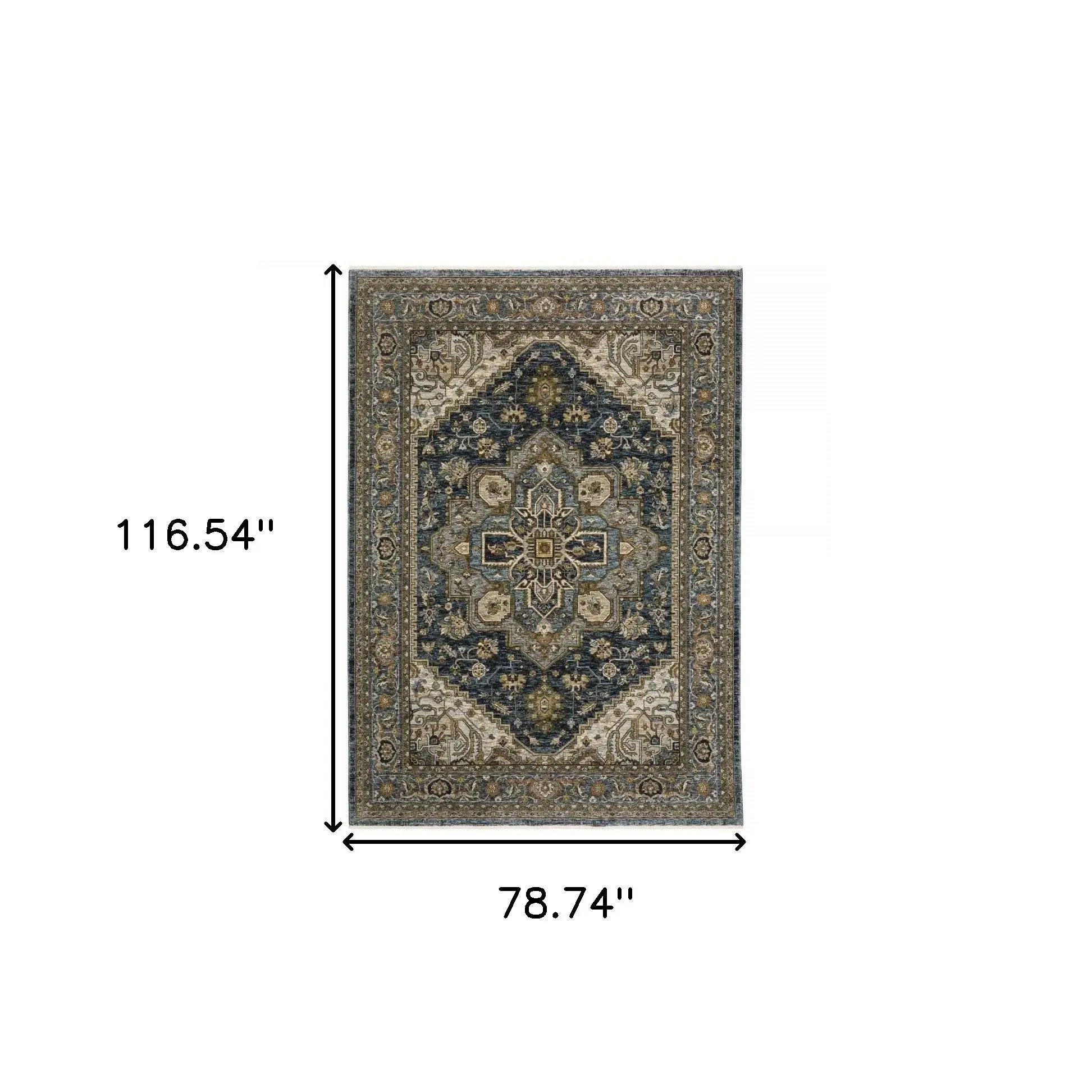6' X 9' Blue Taupe Grey Green Rust Tan Beige And Gold Oriental Power Loom Stain Resistant Area Rug With Fringe - Homeroots - Flyclothing LLC