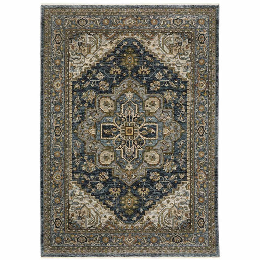 10' X 13' Blue Taupe Grey Green Rust Tan Beige And Gold Oriental Power Loom Stain Resistant Area Rug With Fringe - Homeroots - Flyclothing LLC