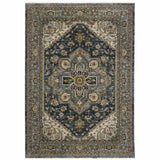 10' X 13' Blue Taupe Grey Green Rust Tan Beige And Gold Oriental Power Loom Stain Resistant Area Rug With Fringe - Homeroots