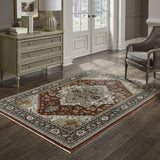 2' X 3' Blue Beige Grey Gold Green And Rust Red Oriental Power Loom Stain Resistant Area Rug With Fringe - Homeroots - Flyclothing LLC
