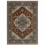 5' X 8' Blue Beige Grey Gold Green And Rust Red Oriental Power Loom Stain Resistant Area Rug With Fringe - Homeroots - Flyclothing LLC
