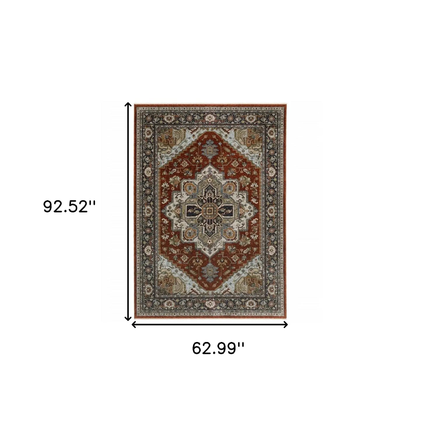 5' X 8' Blue Beige Grey Gold Green And Rust Red Oriental Power Loom Stain Resistant Area Rug With Fringe - Homeroots - Flyclothing LLC