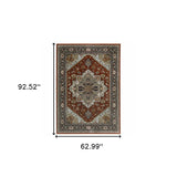 5' X 8' Blue Beige Grey Gold Green And Rust Red Oriental Power Loom Stain Resistant Area Rug With Fringe - Homeroots - Flyclothing LLC