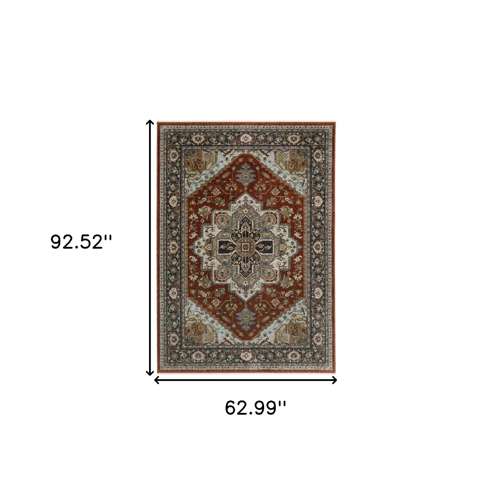 5' X 8' Blue Beige Grey Gold Green And Rust Red Oriental Power Loom Stain Resistant Area Rug With Fringe - Homeroots - Flyclothing LLC