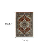 6' X 9' Blue Beige Grey Gold Green And Rust Red Oriental Power Loom Stain Resistant Area Rug With Fringe - Homeroots - Flyclothing LLC