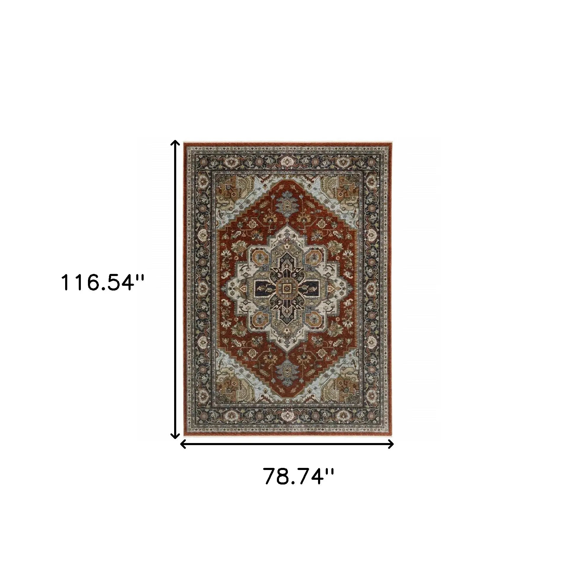 6' X 9' Blue Beige Grey Gold Green And Rust Red Oriental Power Loom Stain Resistant Area Rug With Fringe - Homeroots - Flyclothing LLC
