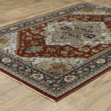 8' X 11' Blue Beige Grey Gold Green And Rust Red Oriental Power Loom Stain Resistant Area Rug With Fringe - Homeroots - Flyclothing LLC