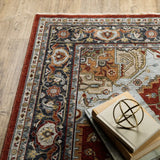 8' X 11' Blue Beige Grey Gold Green And Rust Red Oriental Power Loom Stain Resistant Area Rug With Fringe - Homeroots - Flyclothing LLC