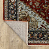 8' X 11' Blue Beige Grey Gold Green And Rust Red Oriental Power Loom Stain Resistant Area Rug With Fringe - Homeroots - Flyclothing LLC