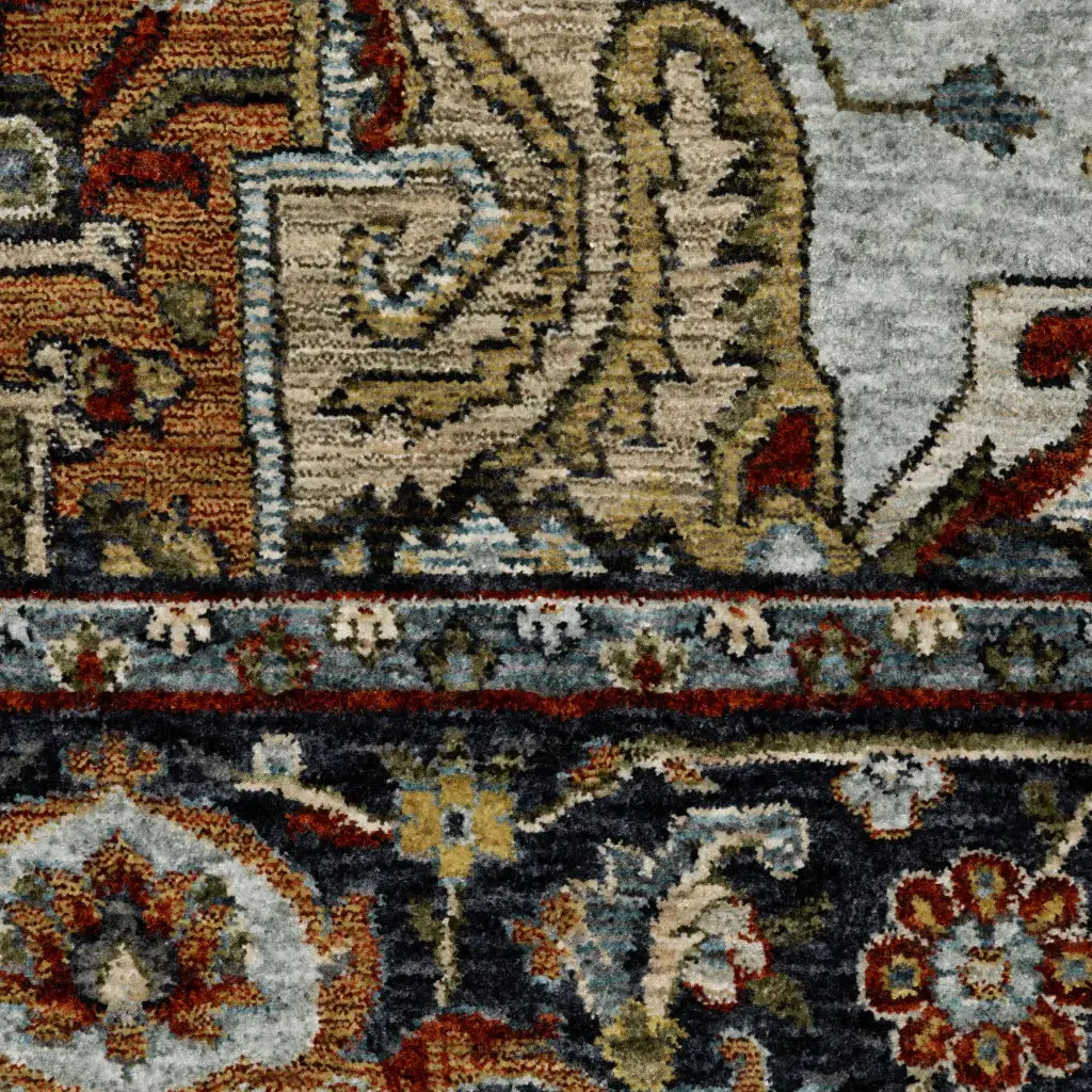 8' X 11' Blue Beige Grey Gold Green And Rust Red Oriental Power Loom Stain Resistant Area Rug With Fringe - Homeroots - Flyclothing LLC