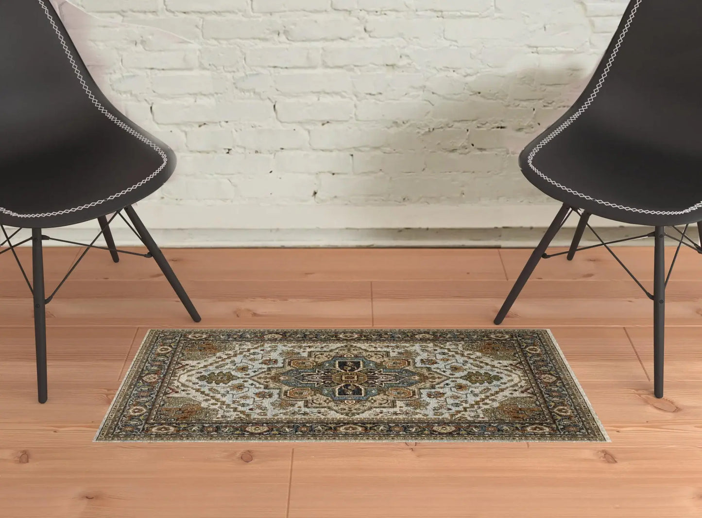 2' X 3' Ivory Beige Blue Orange Gold Green Grey And Rust Oriental Power Loom Stain Resistant Area Rug With Fringe - Homeroots - Flyclothing LLC