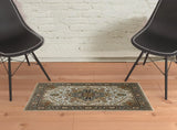 2' X 3' Ivory Beige Blue Orange Gold Green Grey And Rust Oriental Power Loom Stain Resistant Area Rug With Fringe - Homeroots - Flyclothing LLC