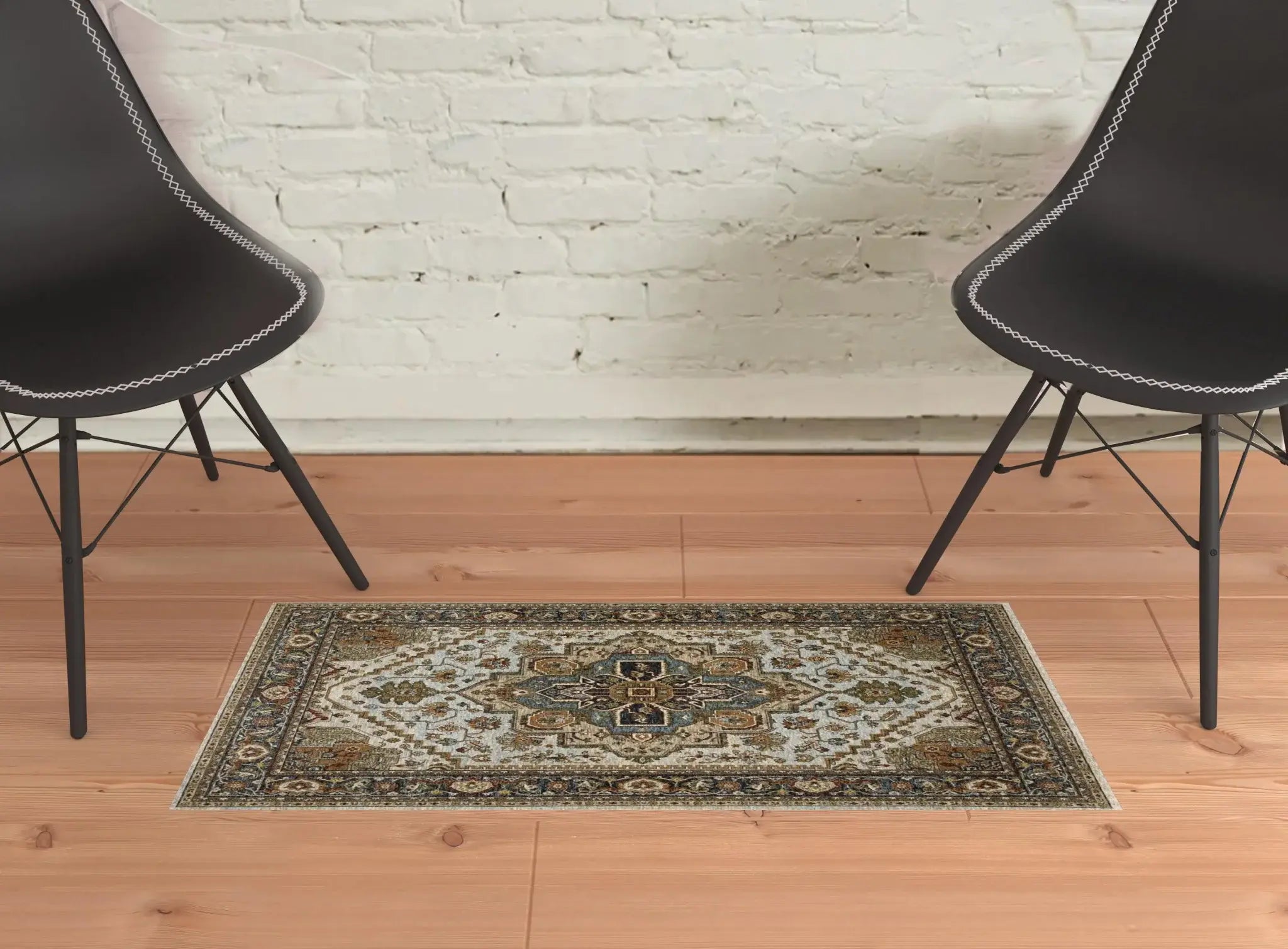2' X 3' Ivory Beige Blue Orange Gold Green Grey And Rust Oriental Power Loom Stain Resistant Area Rug With Fringe - Homeroots - Flyclothing LLC