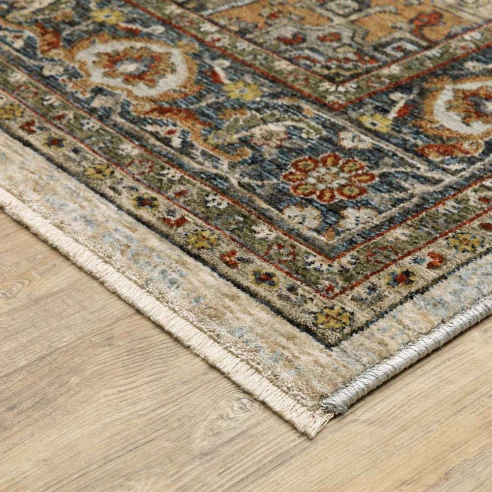 2' X 3' Ivory Beige Blue Orange Gold Green Grey And Rust Oriental Power Loom Stain Resistant Area Rug With Fringe - Homeroots - Flyclothing LLC