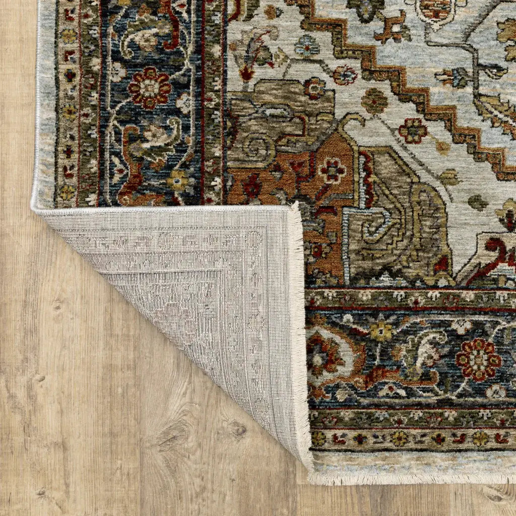 2' X 3' Ivory Beige Blue Orange Gold Green Grey And Rust Oriental Power Loom Stain Resistant Area Rug With Fringe - Homeroots - Flyclothing LLC