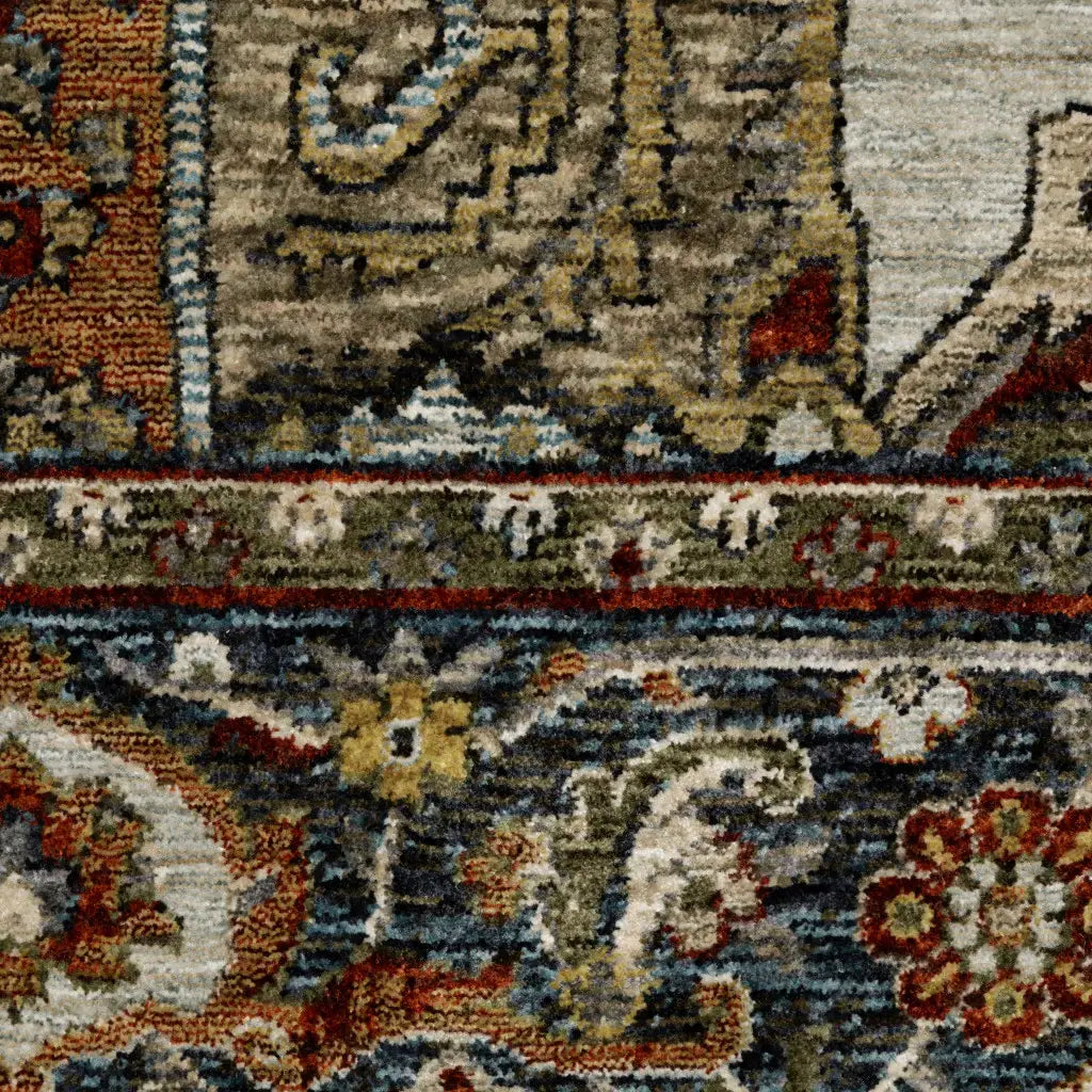 2' X 3' Ivory Beige Blue Orange Gold Green Grey And Rust Oriental Power Loom Stain Resistant Area Rug With Fringe - Homeroots - Flyclothing LLC