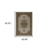5' X 8' Ivory Beige Blue Orange Gold Green Grey And Rust Oriental Power Loom Stain Resistant Area Rug With Fringe - Homeroots - Flyclothing LLC