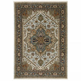 6' X 9' Ivory Beige Blue Orange Gold Green Grey And Rust Oriental Power Loom Stain Resistant Area Rug With Fringe - Homeroots - Flyclothing LLC