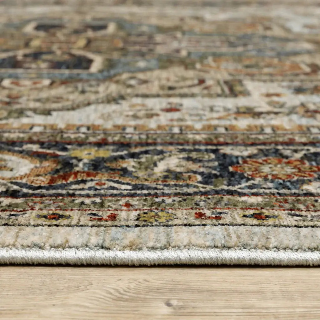 6' X 9' Ivory Beige Blue Orange Gold Green Grey And Rust Oriental Power Loom Stain Resistant Area Rug With Fringe - Homeroots - Flyclothing LLC