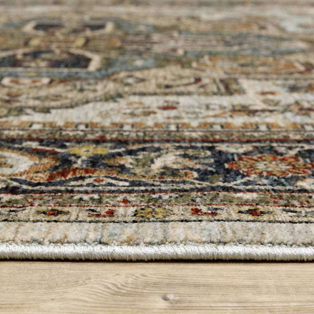 6' X 9' Ivory Beige Blue Orange Gold Green Grey And Rust Oriental Power Loom Stain Resistant Area Rug With Fringe - Homeroots - Flyclothing LLC