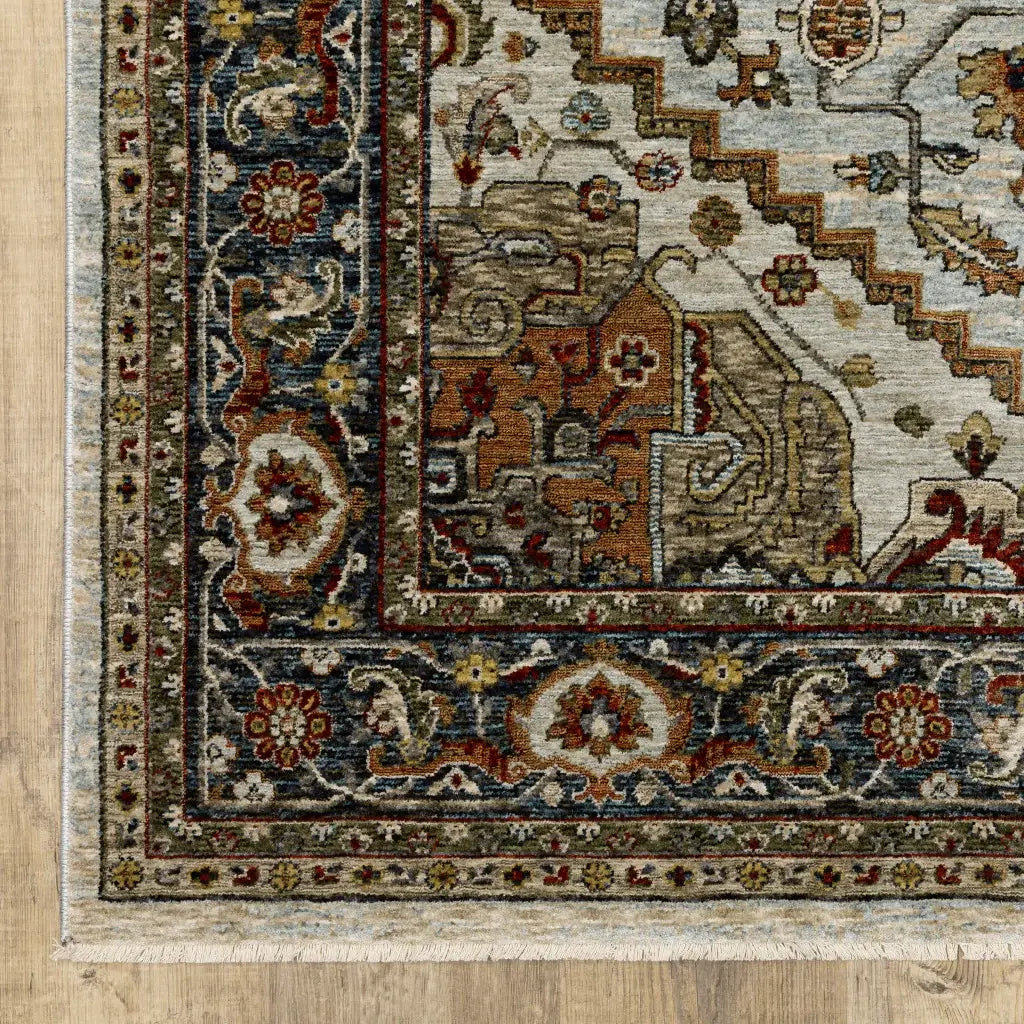 6' X 9' Ivory Beige Blue Orange Gold Green Grey And Rust Oriental Power Loom Stain Resistant Area Rug With Fringe - Homeroots - Flyclothing LLC