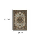 8' X 11' Ivory Beige Blue Orange Gold Green Grey And Rust Oriental Power Loom Stain Resistant Area Rug With Fringe - Homeroots - Flyclothing LLC